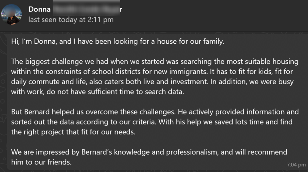 Testimonial from a new Singapore Permanent Resident buying their first home
