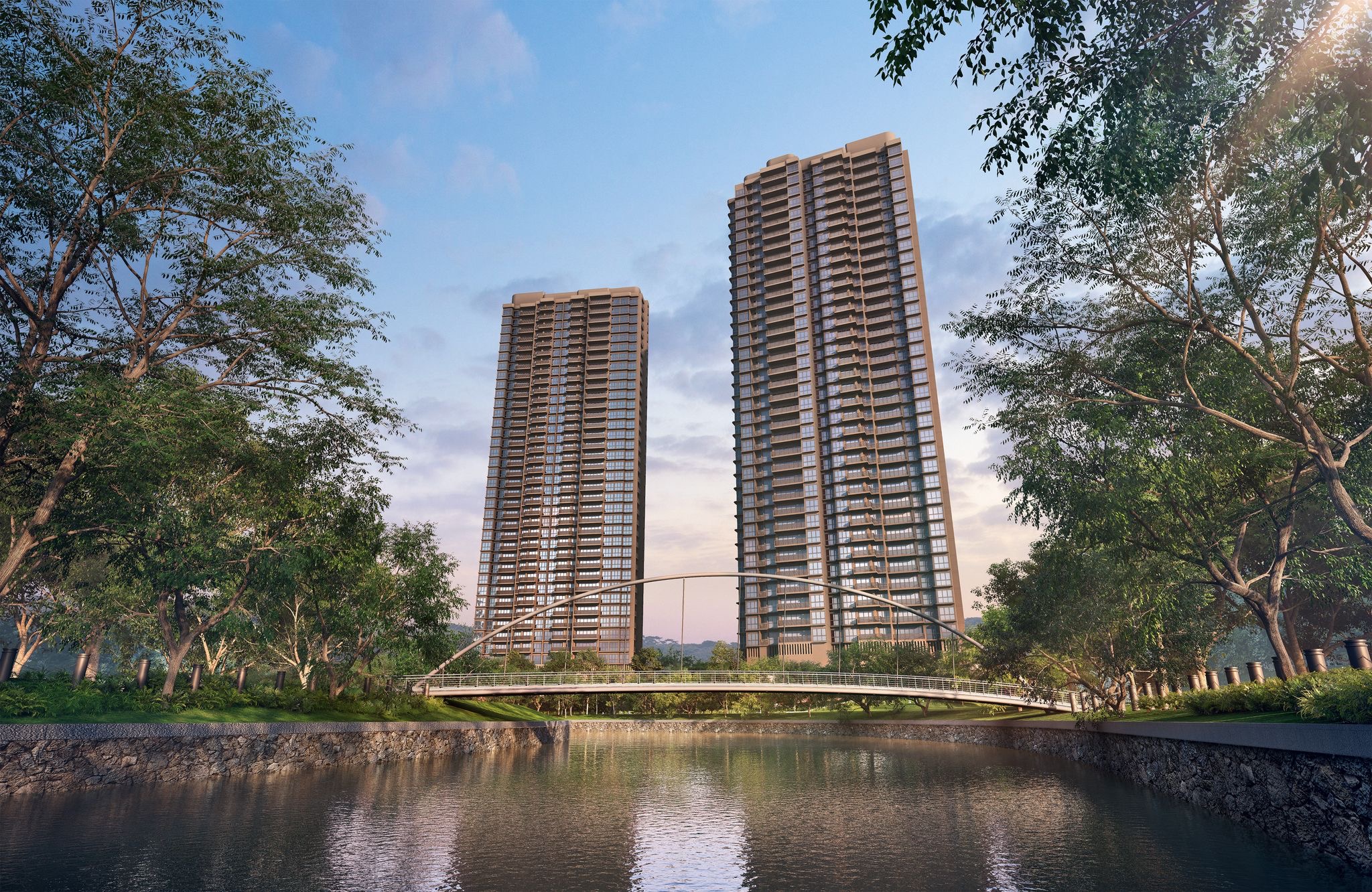 River Modern condo two towers front facade Singapore